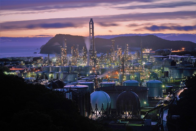 sunset, factory, buildings, illuminated, industrial, nature, industrial plant, pollution